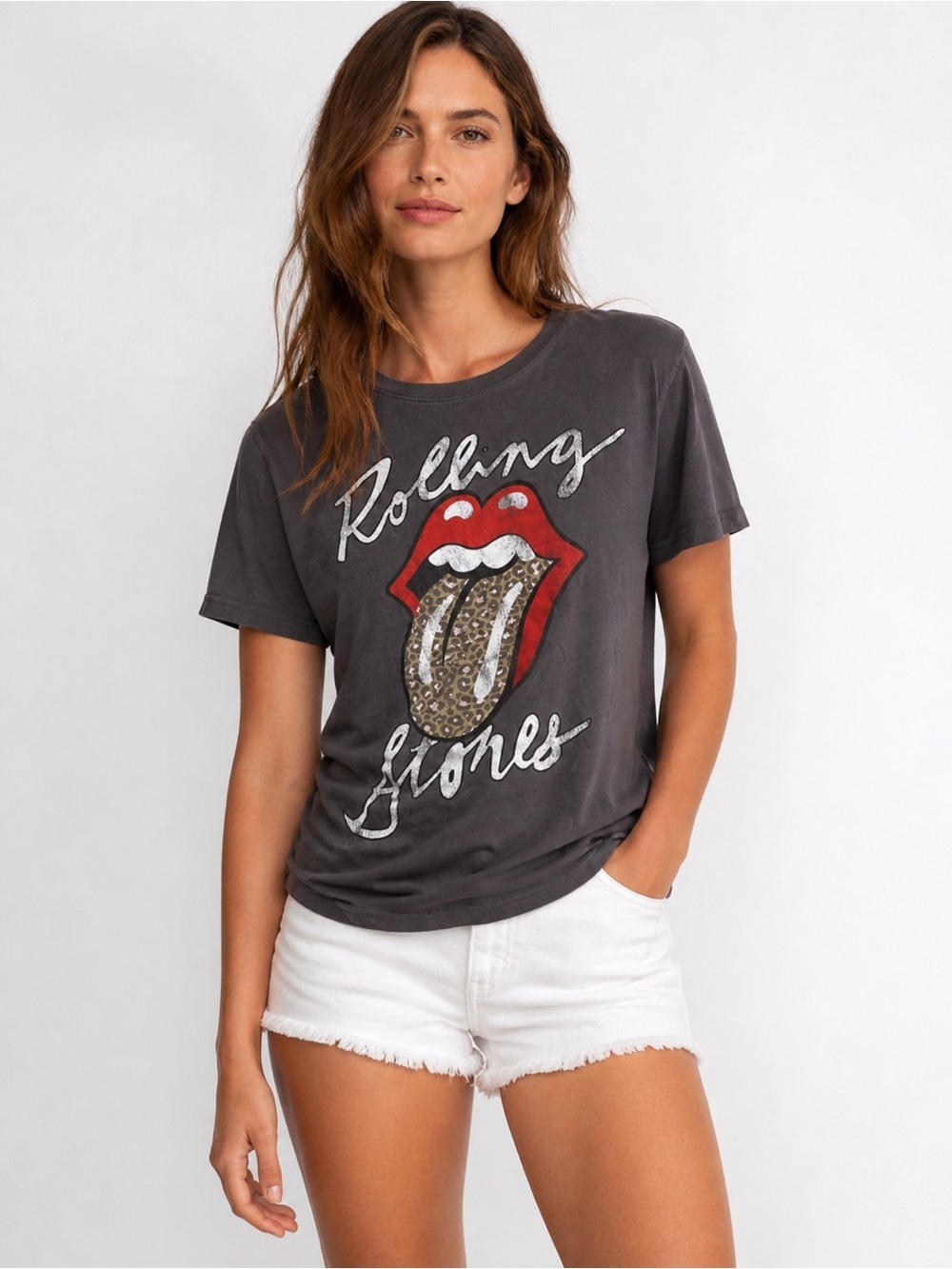 Daydreamer Rolling Stones Leopard Tongue Graphic Tee Medium